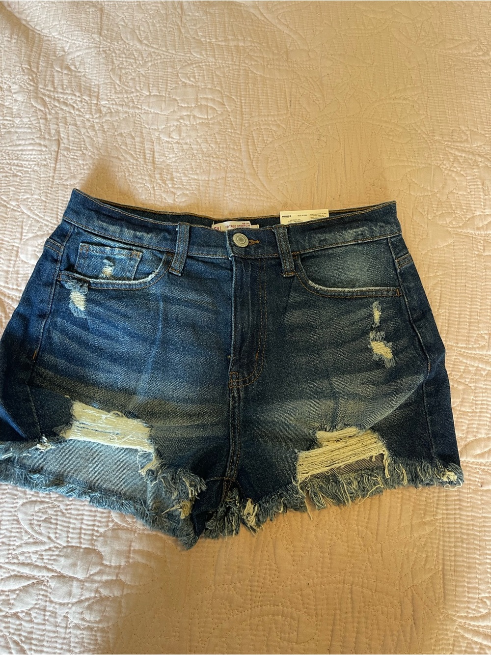 Distressed Dark Blue Denim Shorts